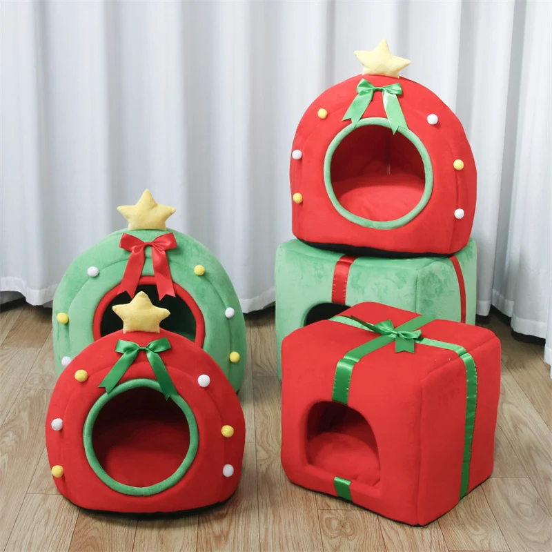 Contemporary Creative Christmas Tree Gift Box Design Crystal Velvet Pet Accent Chair Backrest Armless For Living Room