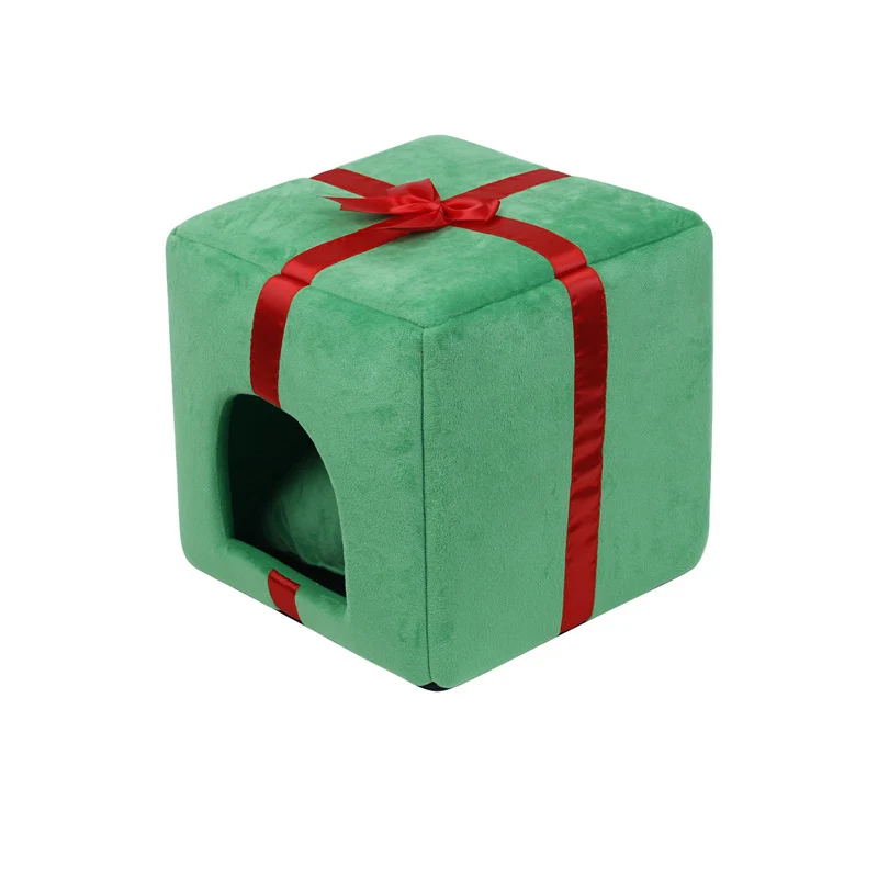 Contemporary Creative Christmas Tree Gift Box Design Crystal Velvet Pet Accent Chair Backrest Armless For Living Room