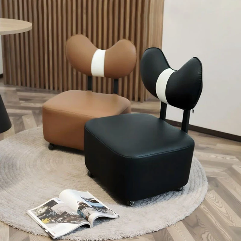 Contemporary Creative Cashew Nuts Square Pine Wood Faux Leather Sponge Movable Kids Low Stool Backrest Armless For Living Room