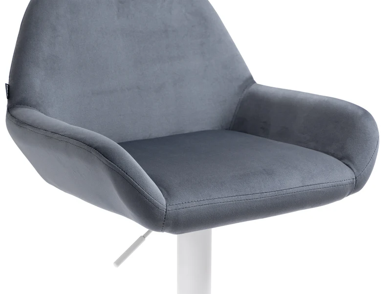Tabouret de bar x1 en velours rembourré gris foncé base trompette métal blanc mat TDB10411