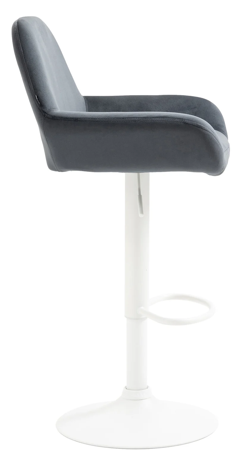 Tabouret de bar x1 en velours rembourré gris foncé base trompette métal blanc mat TDB10411