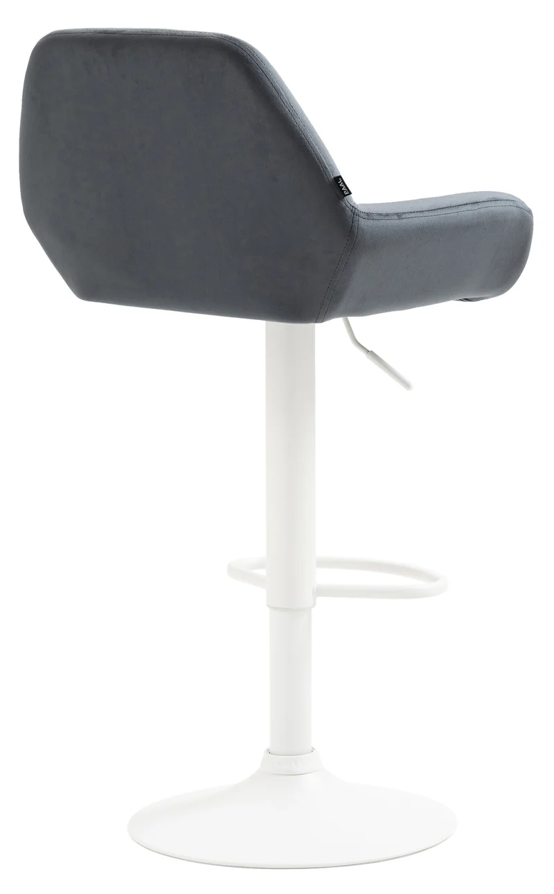 Tabouret de bar x1 en velours rembourré gris foncé base trompette métal blanc mat TDB10411
