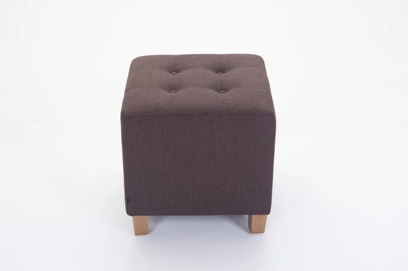 Tabouret bas repose-pieds pouf capitonné en tissu marron pieds en bois 45x46 cm 10_0000062