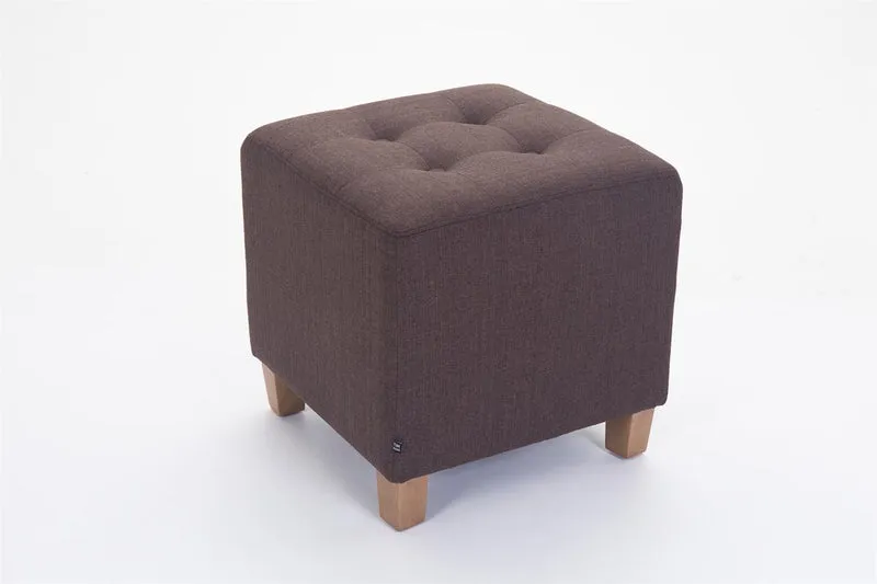 Tabouret bas repose-pieds pouf capitonné en tissu marron pieds en bois 45x46 cm 10_0000062