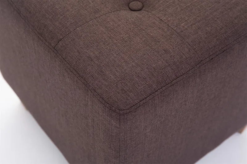 Tabouret bas repose-pieds pouf capitonné en tissu marron pieds en bois 45x46 cm 10_0000062