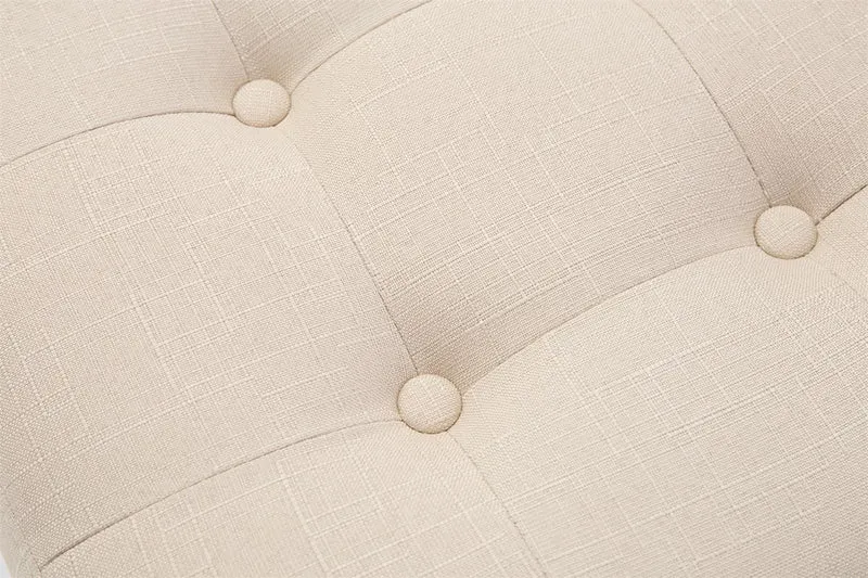 Tabouret bas repose-pieds pouf capitonné en tissu crème pieds en bois 45x46 cm 10_0000059