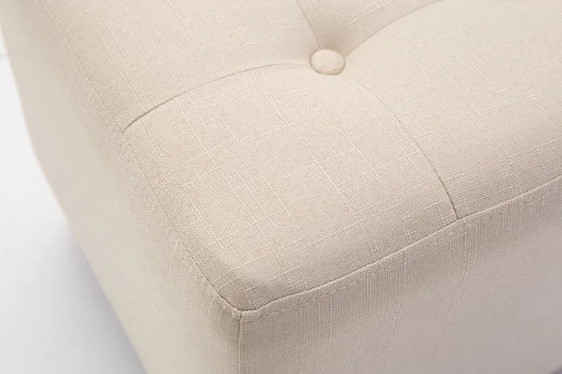 Tabouret bas repose-pieds pouf capitonné en tissu crème pieds en bois 45x46 cm 10_0000059