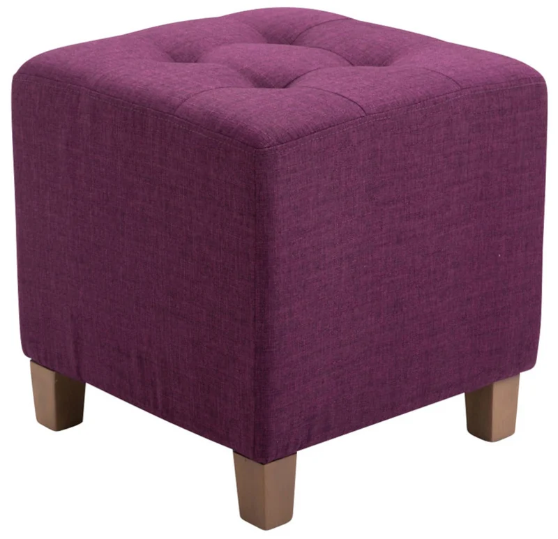 Lot de 2 poufs carrés en tissu violet avec pieds en bois 45x45 cm – Assise capitonnée élégante 10_0006694