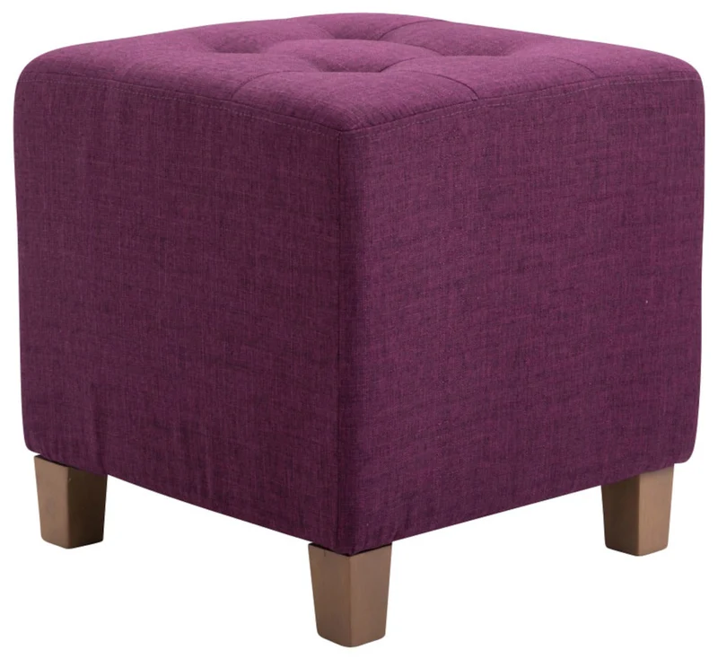 Lot de 2 poufs carrés en tissu violet avec pieds en bois 45x45 cm – Assise capitonnée élégante 10_0006694