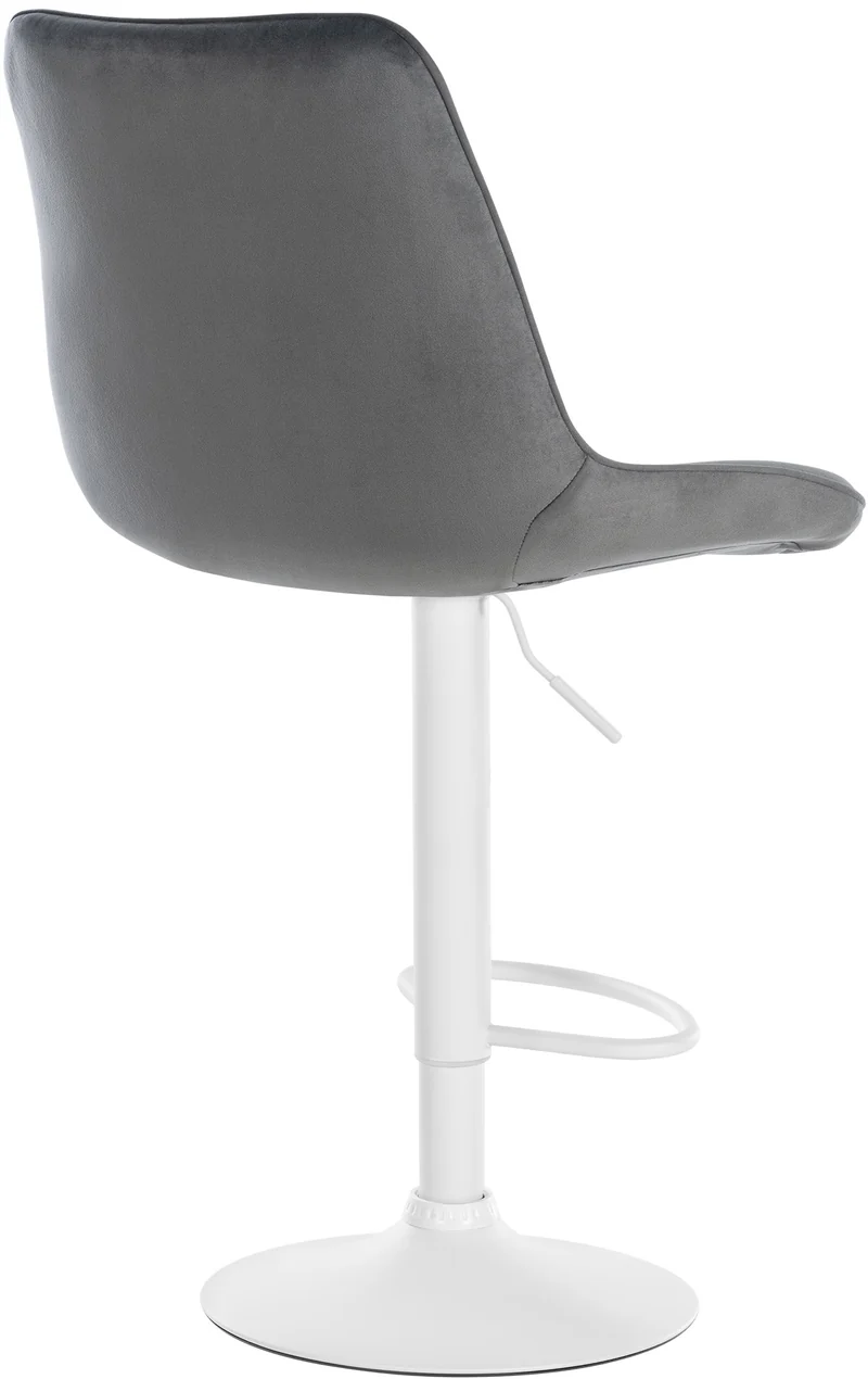 Tabouret de bar x1 réglable en hauteur pivotant à 360° assise en velours gris foncé couture verticale pied métal blanc 10_0006466