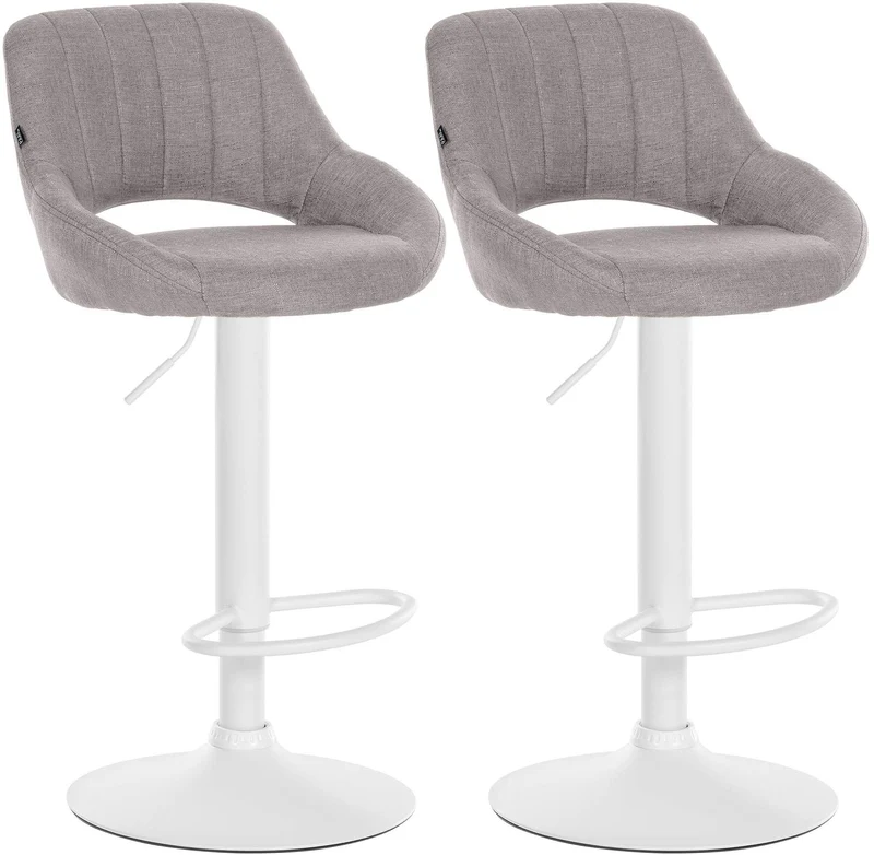 Lot de 2 tabourets de bar réglables en tissu gris dossier ajouré et pied métal blanc 10_0006338