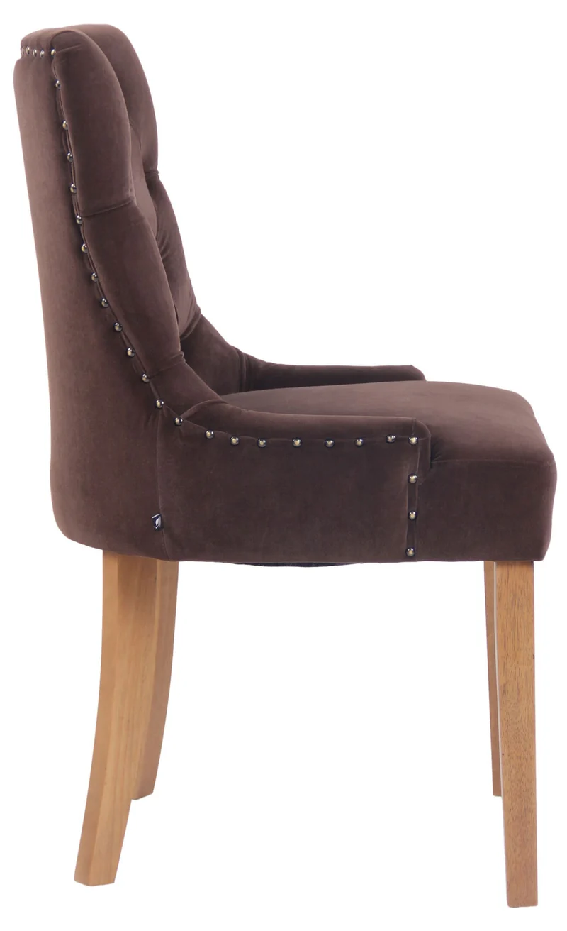 Chaise de salle à manger x1 design antique capitonné en velours marron avec 4 pieds en bois clair 10_0001944