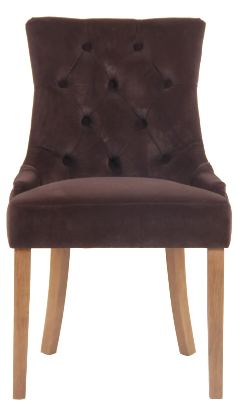 Chaise de salle à manger x1 design antique capitonné en velours marron avec 4 pieds en bois clair 10_0001944
