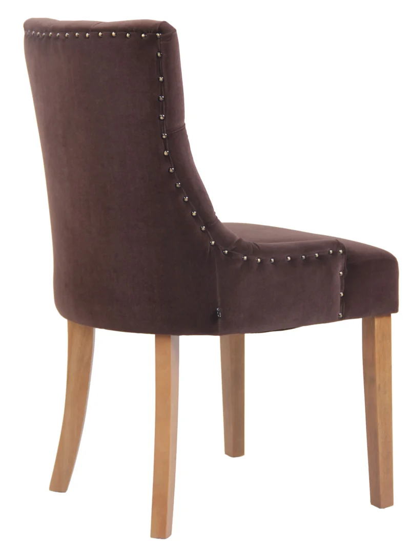 Chaise de salle à manger x1 design antique capitonné en velours marron avec 4 pieds en bois clair 10_0001944