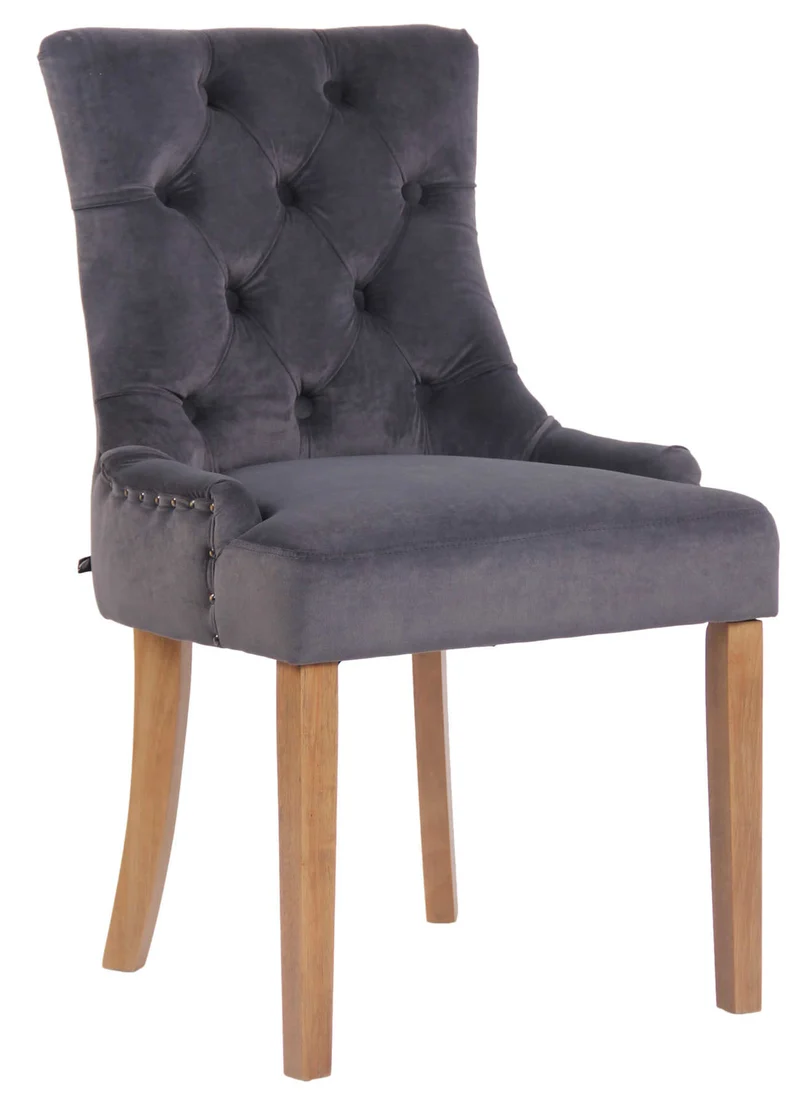 Chaise de salle à manger x1 design antique capitonné en velours gris foncé avec 4 pieds en bois clair 10_0001942