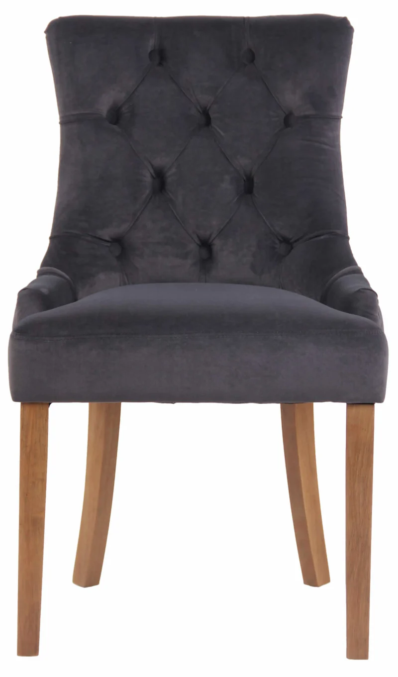 Chaise de salle à manger x1 design antique capitonné en velours gris foncé avec 4 pieds en bois clair 10_0001942