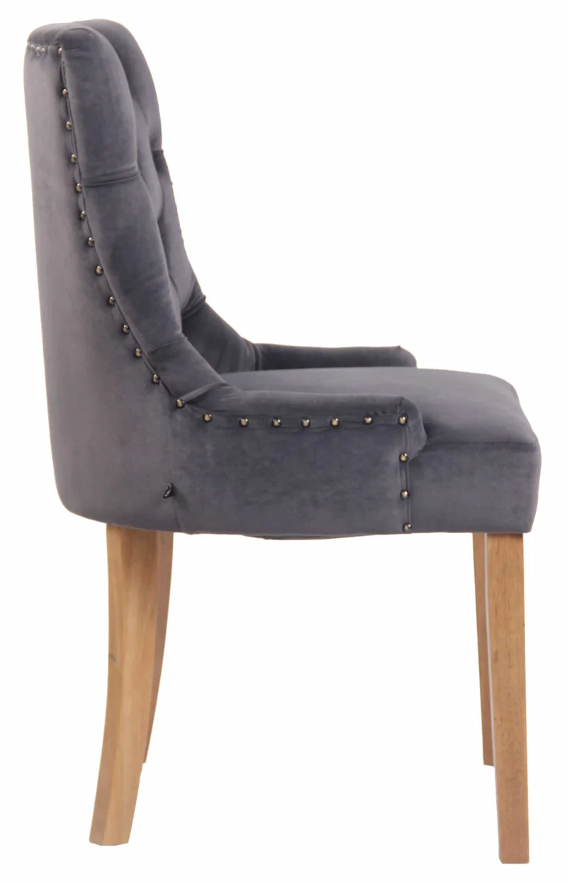 Chaise de salle à manger x1 design antique capitonné en velours gris foncé avec 4 pieds en bois clair 10_0001942