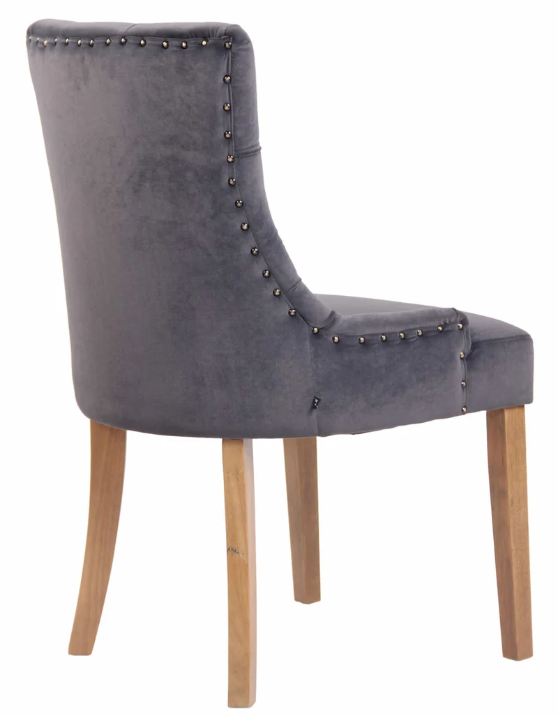 Chaise de salle à manger x1 design antique capitonné en velours gris foncé avec 4 pieds en bois clair 10_0001942