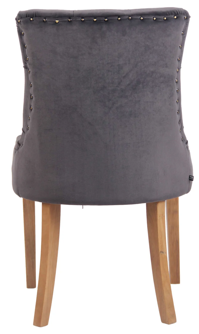 Chaise de salle à manger x1 design antique capitonné en velours gris foncé avec 4 pieds en bois clair 10_0001942