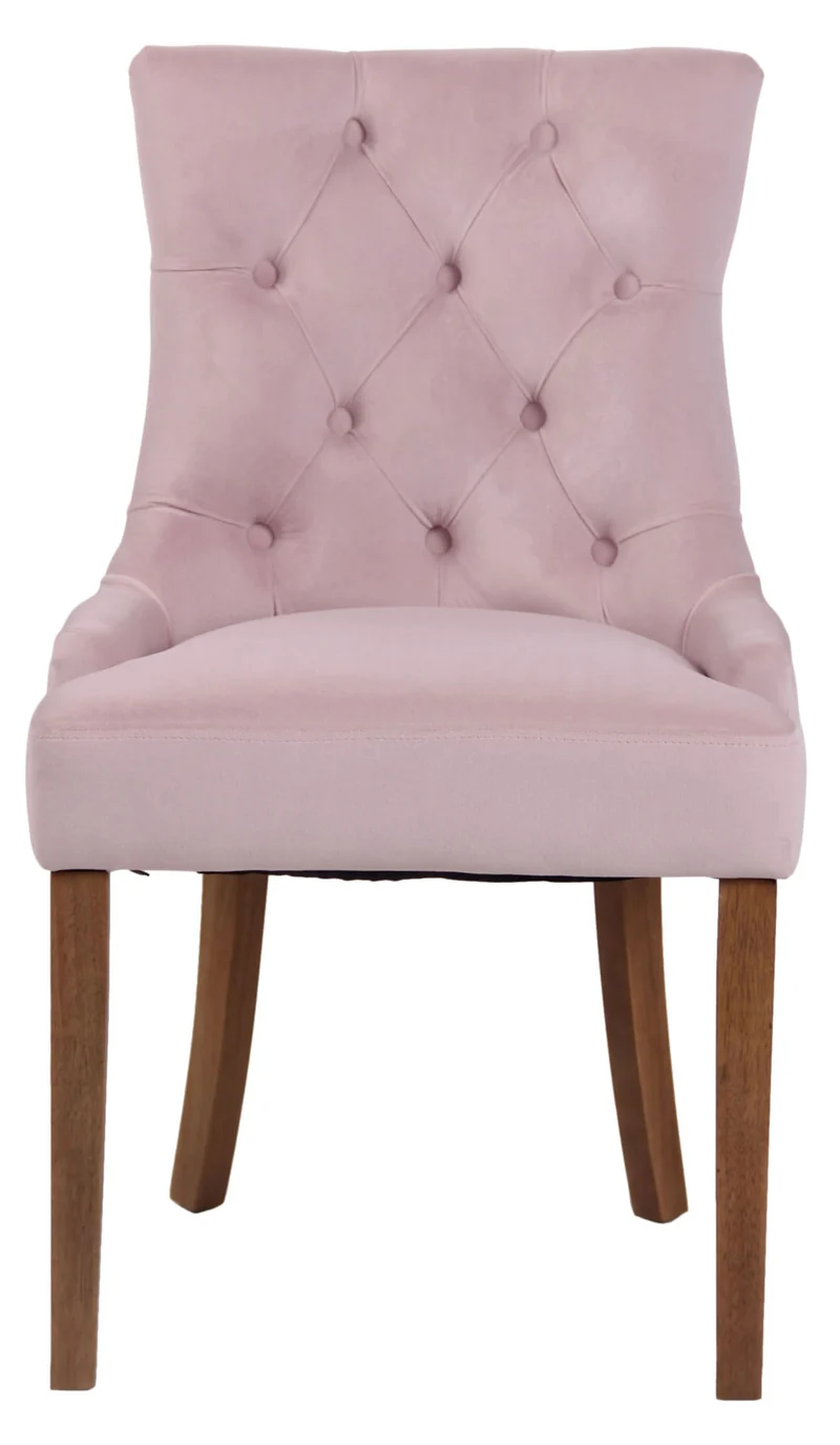 Chaise de salle à manger x1 design antique capitonné en velours rose avec 4 pieds en bois clair 10_0001940