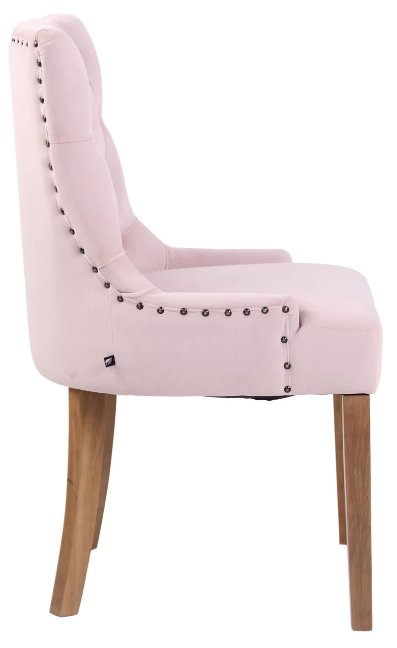 Chaise de salle à manger x1 design antique capitonné en velours rose avec 4 pieds en bois clair 10_0001940
