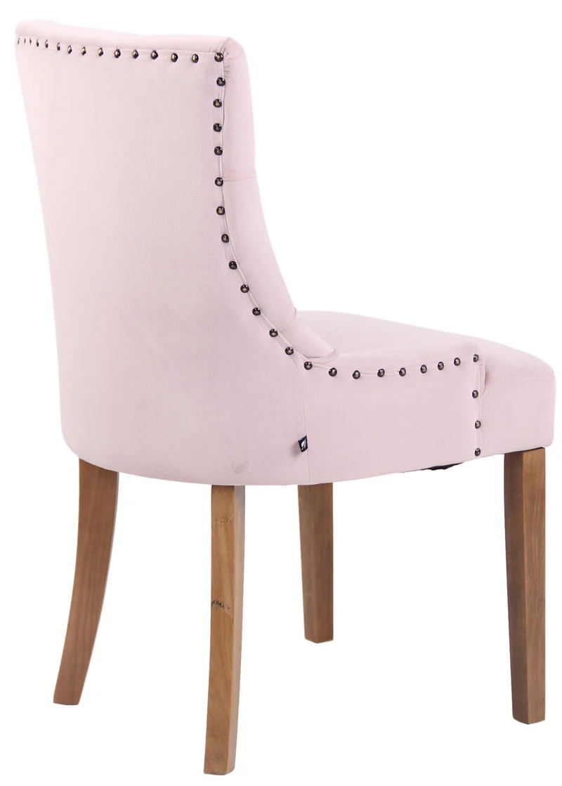 Chaise de salle à manger x1 design antique capitonné en velours rose avec 4 pieds en bois clair 10_0001940