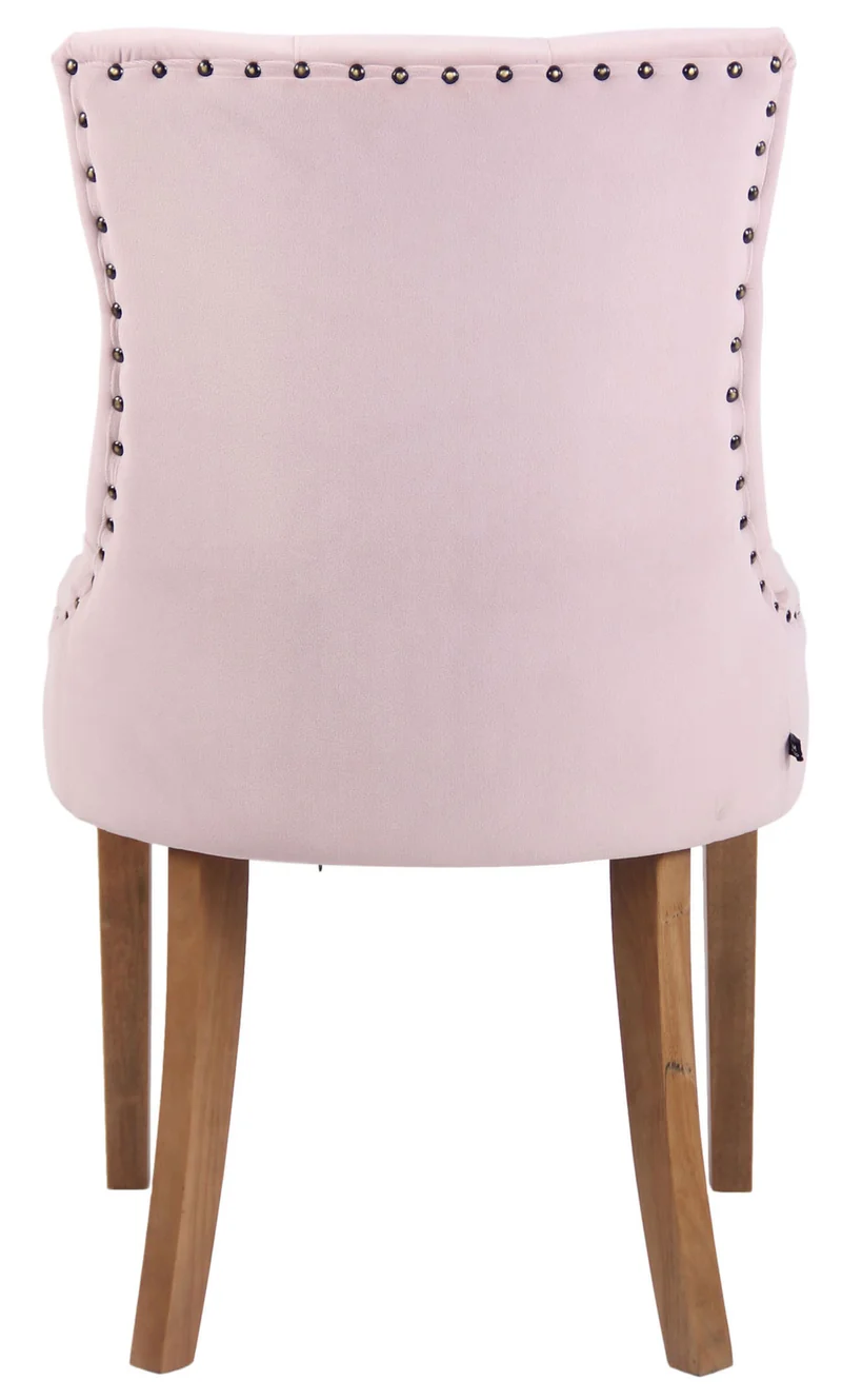 Chaise de salle à manger x1 design antique capitonné en velours rose avec 4 pieds en bois clair 10_0001940
