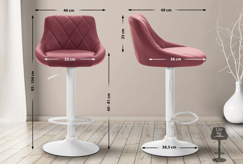 Tabouret de bar en synthétique bordeaux pivotant avec repose-pieds métal blanc coutures décoratives TDB10589
