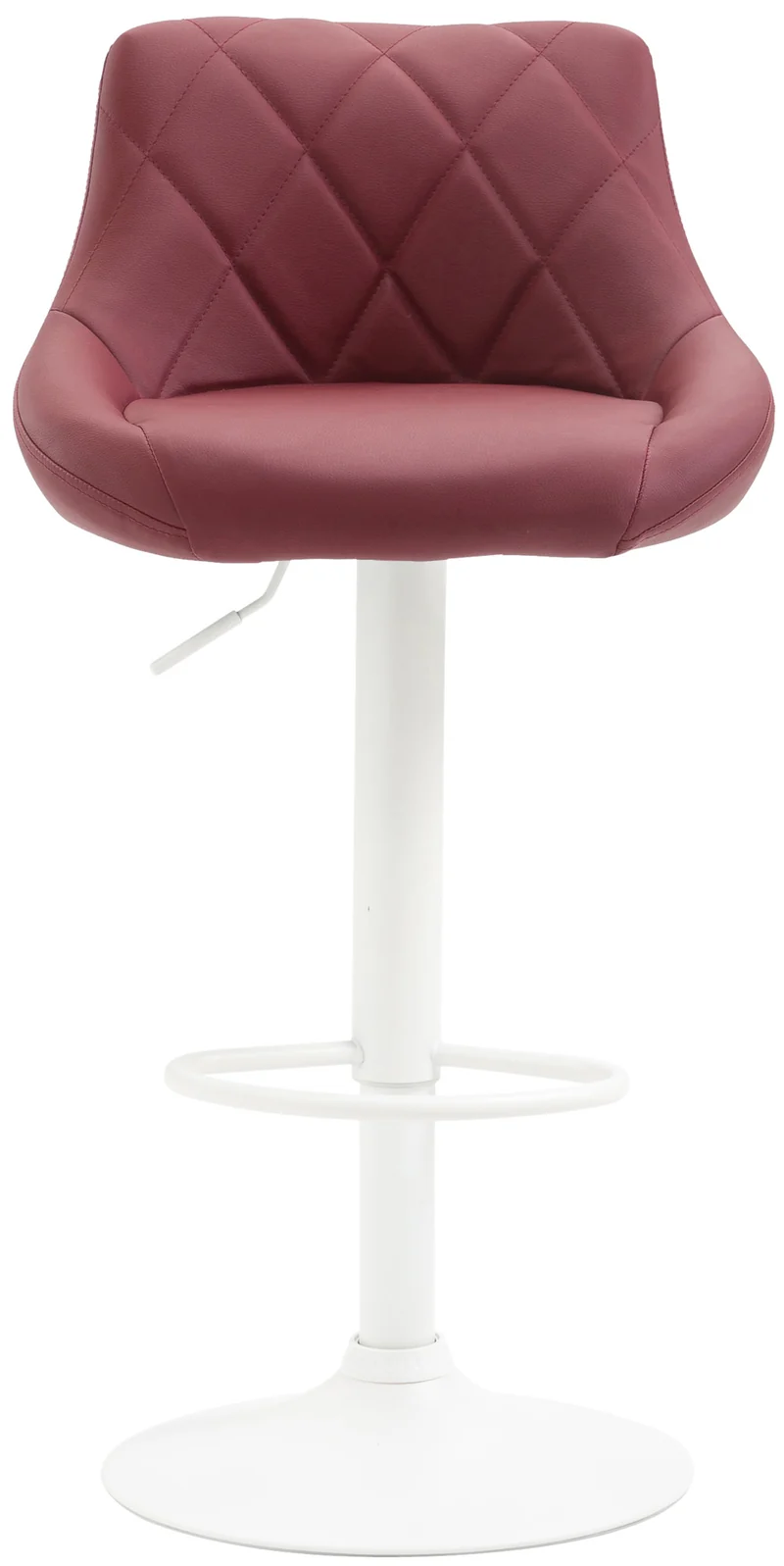 Tabouret de bar en synthétique bordeaux pivotant avec repose-pieds métal blanc coutures décoratives TDB10589