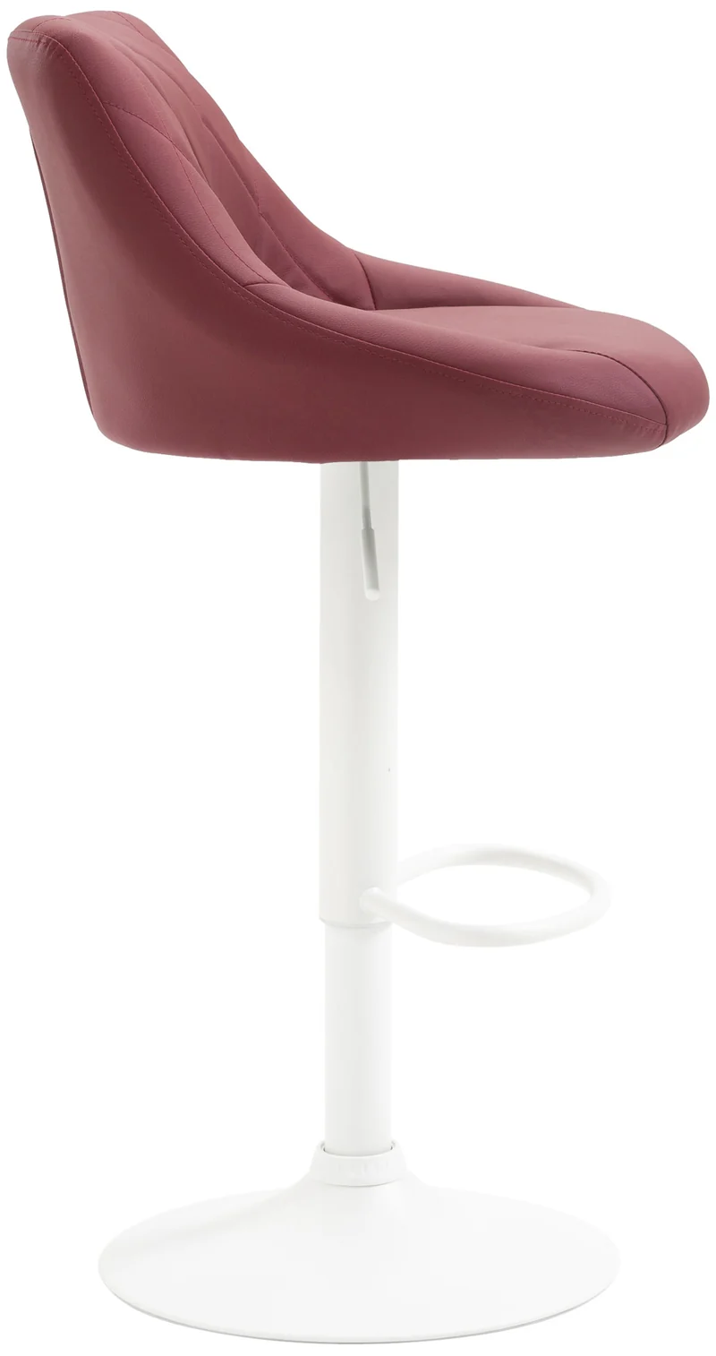 Tabouret de bar en synthétique bordeaux pivotant avec repose-pieds métal blanc coutures décoratives TDB10589