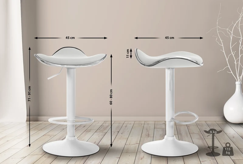 Tabouret de bar x1 assise ergonomique en PVC blanc pied en trompette en métal blanc 10_0005387