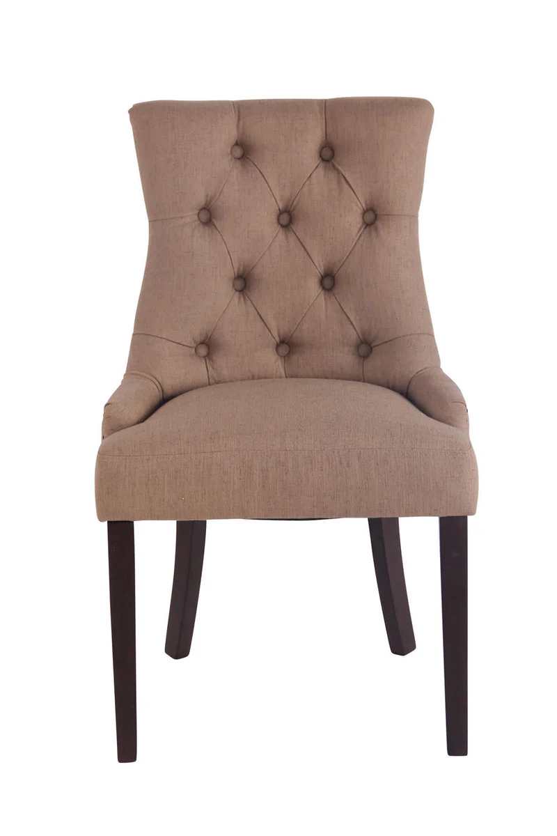 Chaise de salle à manger x1 design antique capitonné en tissu taupe avec 4 pieds en bois marron 10_0001951