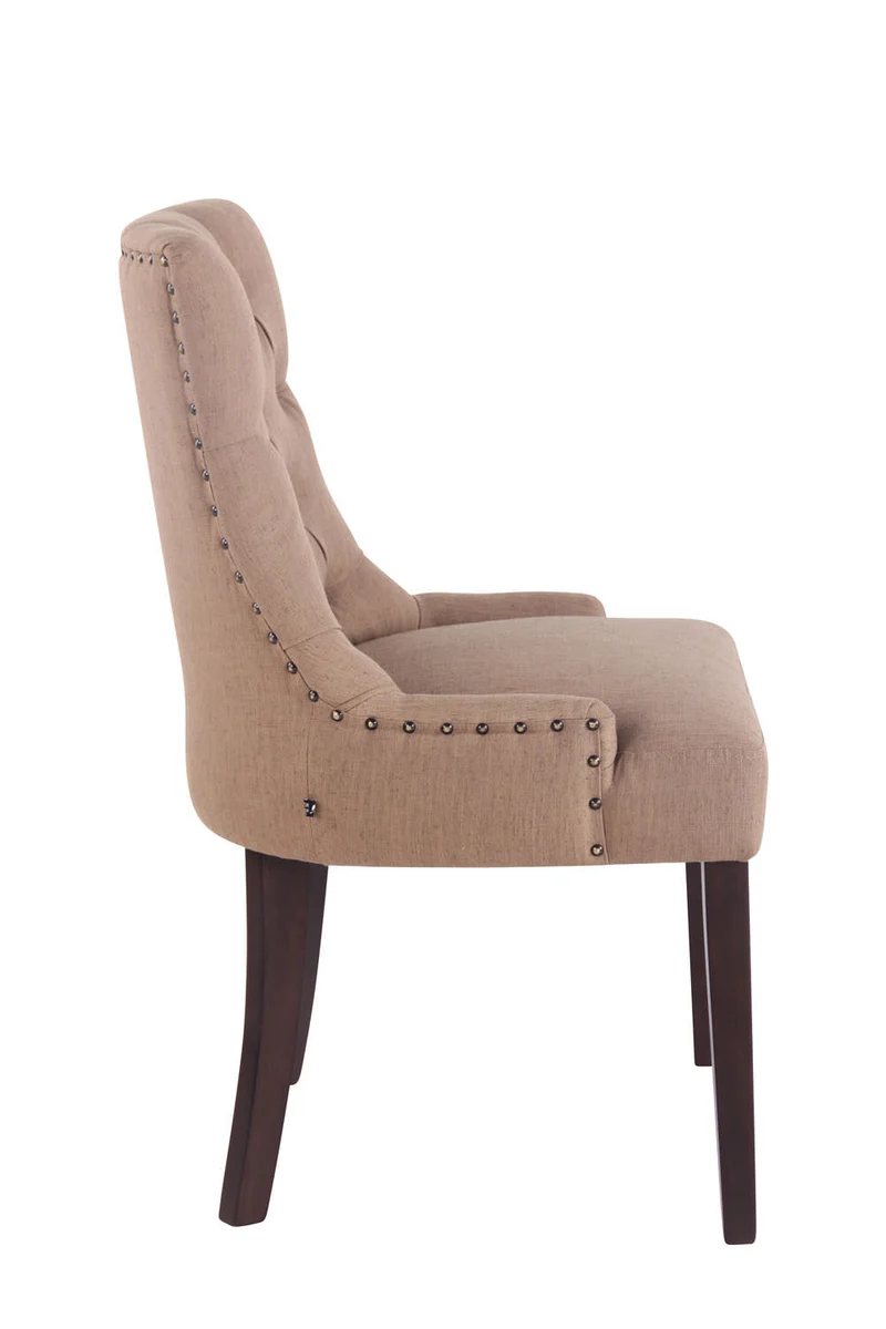 Chaise de salle à manger x1 design antique capitonné en tissu taupe avec 4 pieds en bois marron 10_0001951