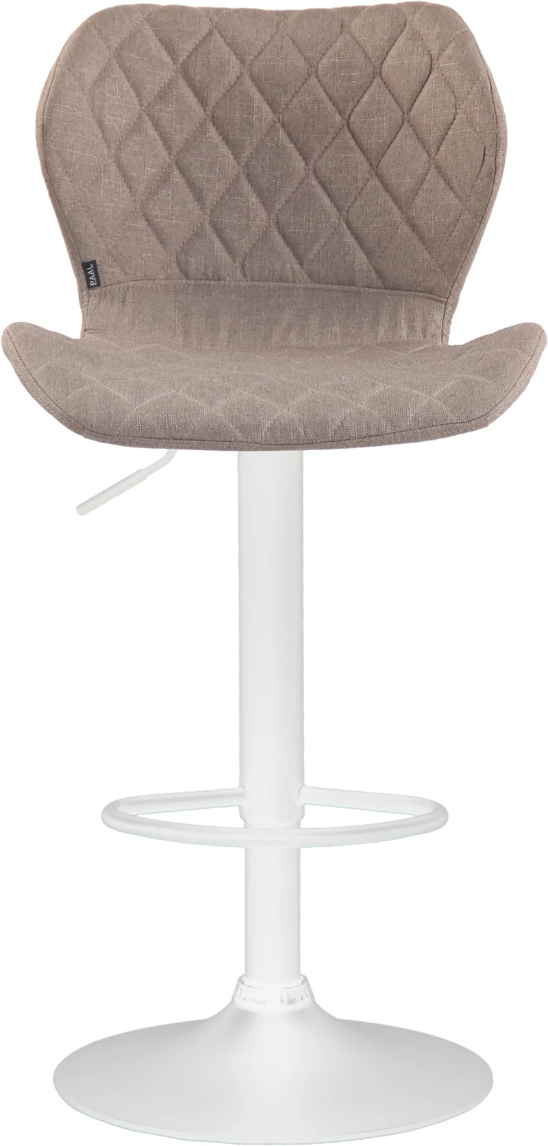 Tabouret de bar x1 avec coutures décoratives en forme de losanges en tissu taupe et métal blanc 10_0004668