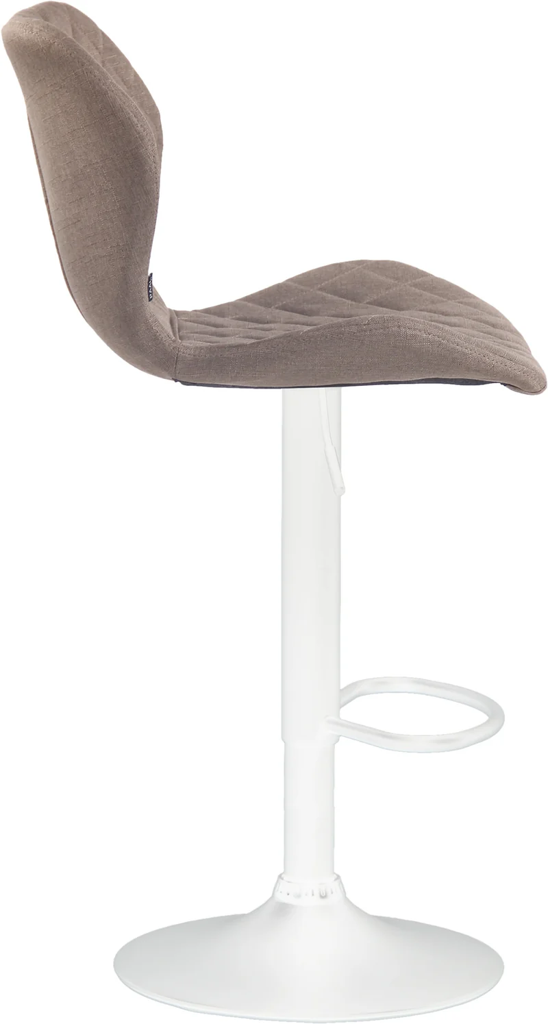 Tabouret de bar x1 avec coutures décoratives en forme de losanges en tissu taupe et métal blanc 10_0004668