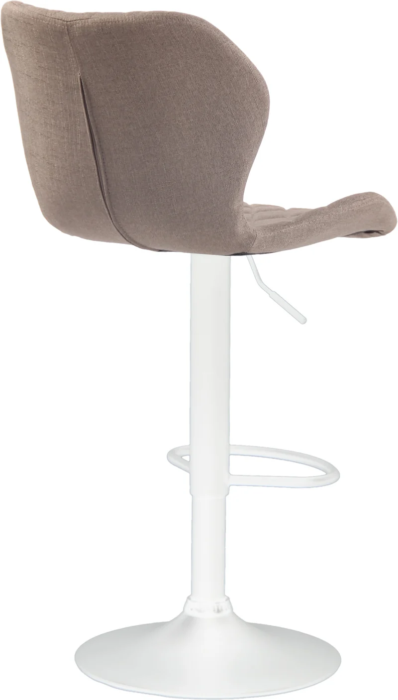 Tabouret de bar x1 avec coutures décoratives en forme de losanges en tissu taupe et métal blanc 10_0004668