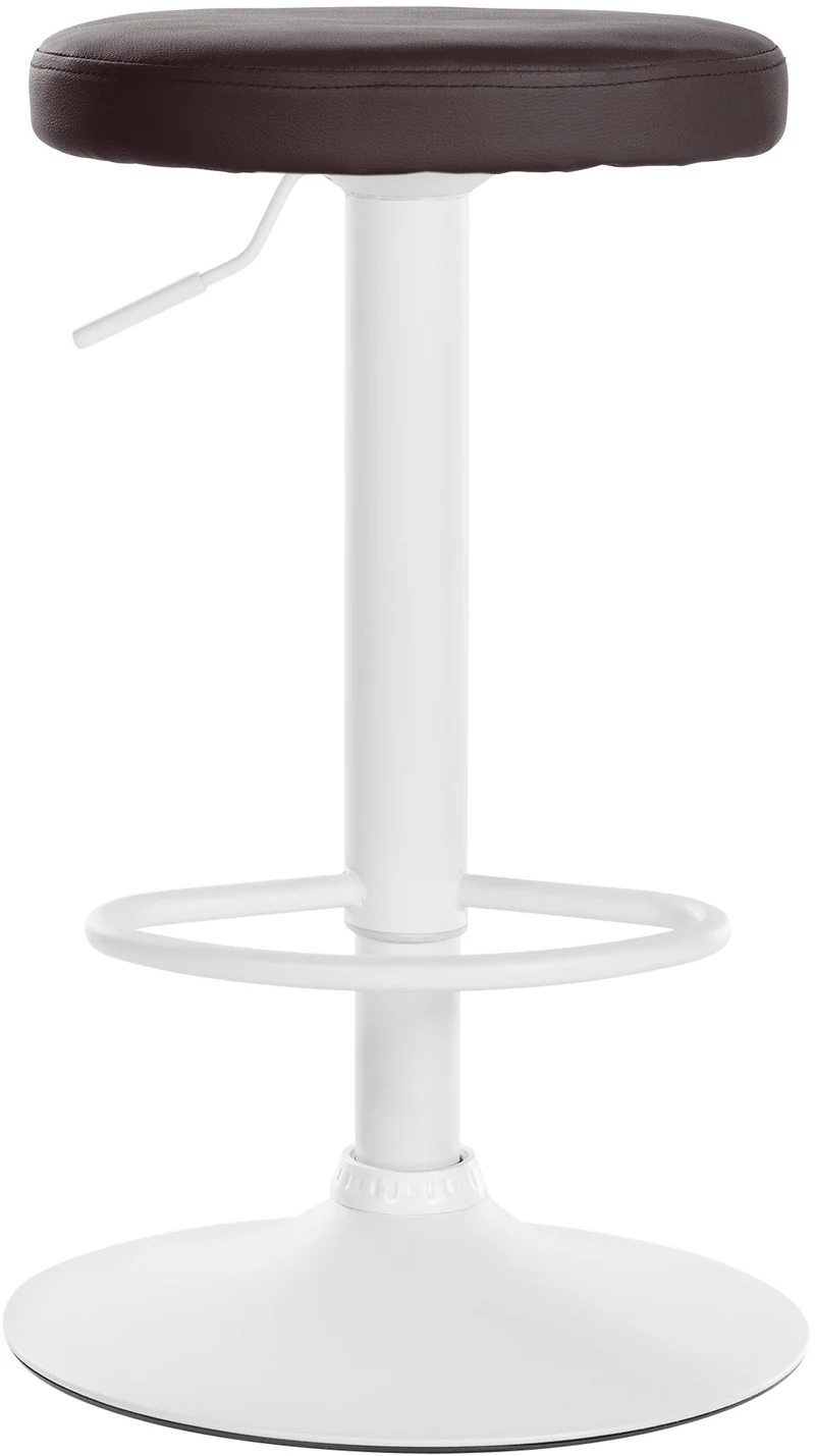 Tabouret de bar x1 design simple hauteur réglable revêtement en PVC marron pieds en métal blanc 10_0006801