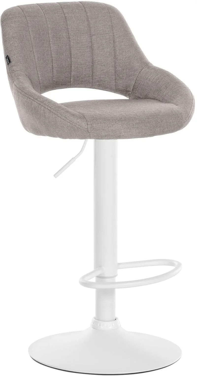 Tabouret de bar x1 réglable en hauteur en tissu gris dossier ajouré et pied métal blanc 10_0005942