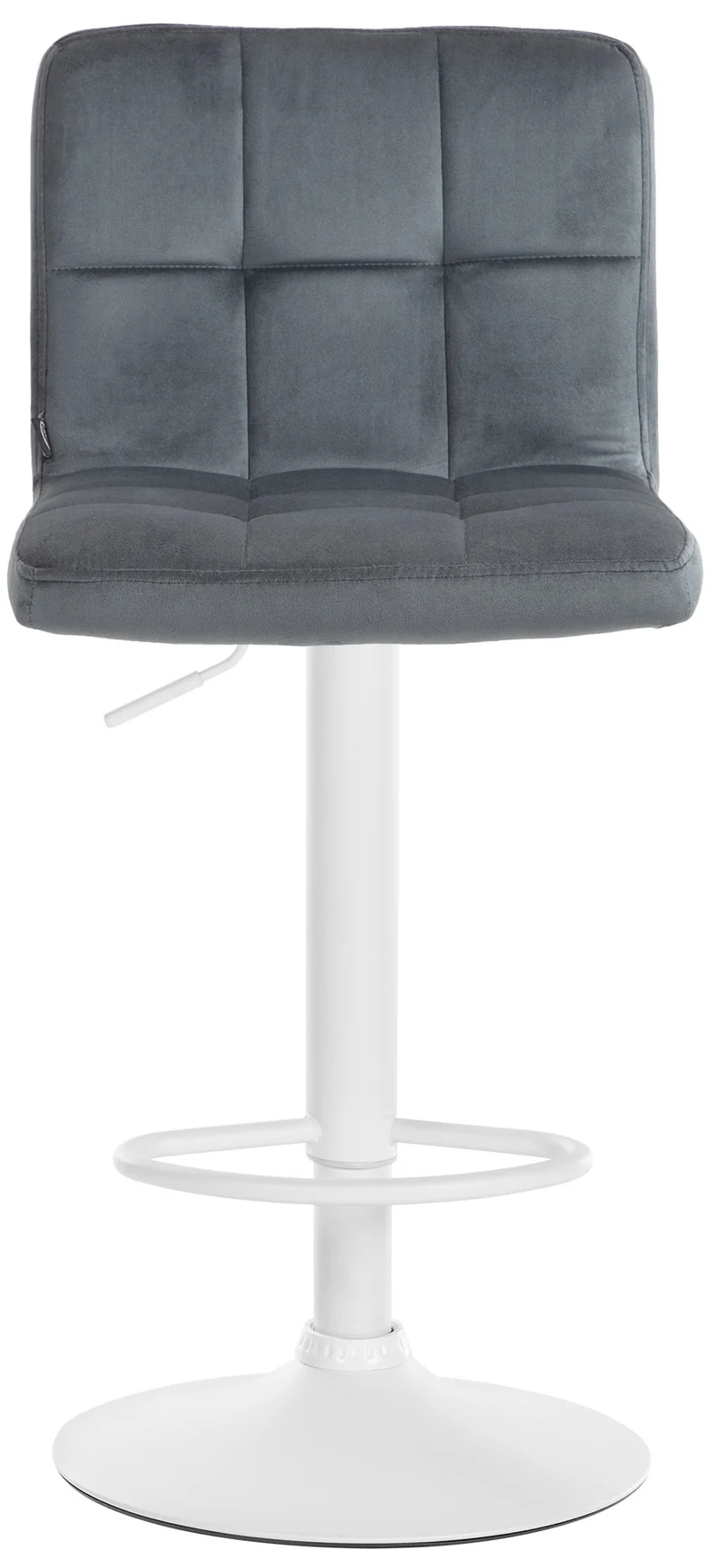Tabouret de bar chaise haute x 1 avec coutures décoratives carrées assise en velours gris foncé pieds en métal blanc 10_0005337