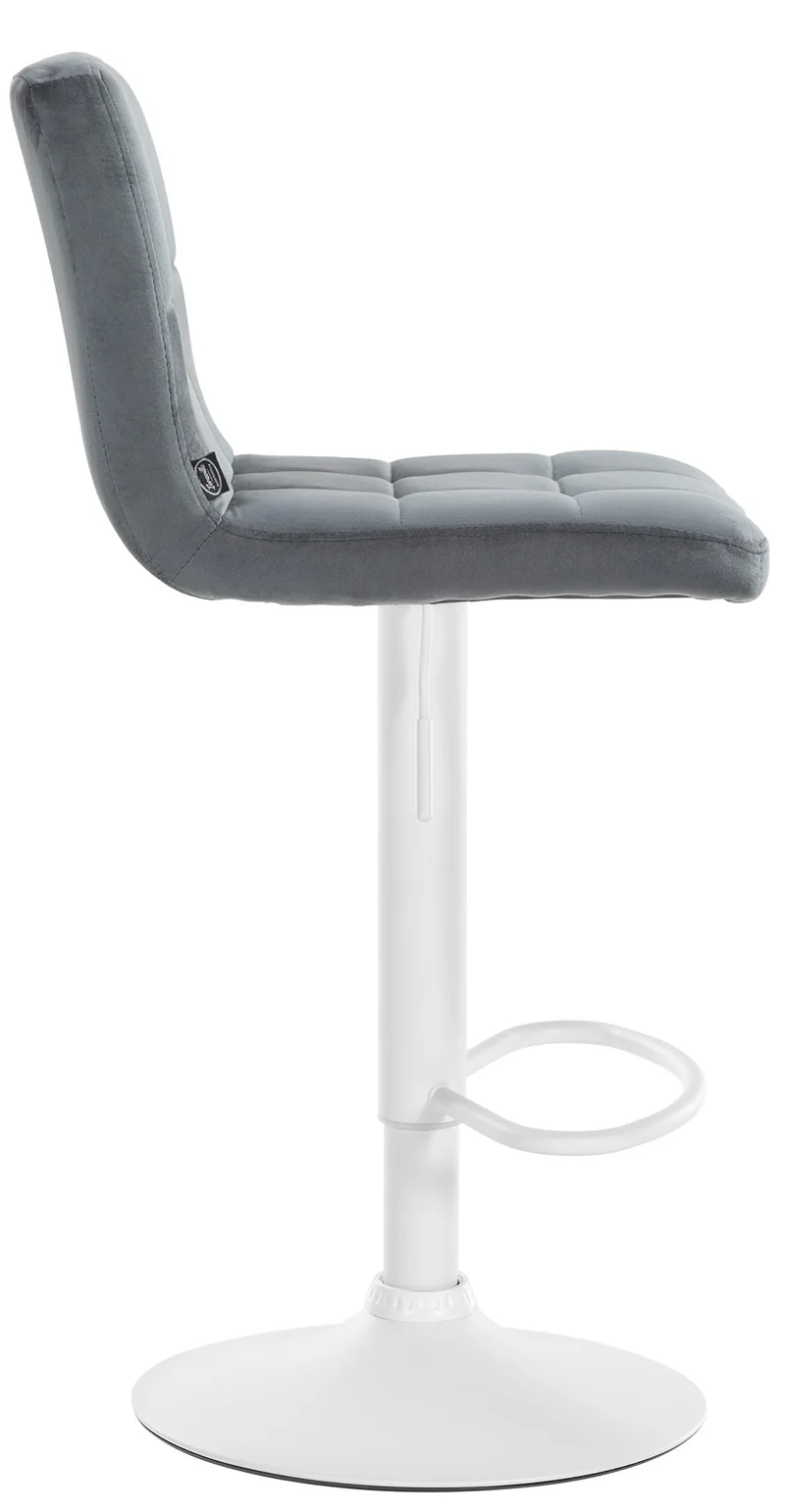 Tabouret de bar chaise haute x 1 avec coutures décoratives carrées assise en velours gris foncé pieds en métal blanc 10_0005337