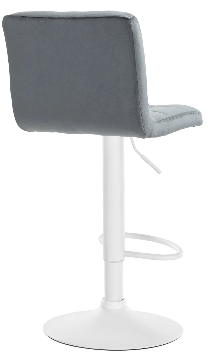 Tabouret de bar chaise haute x 1 avec coutures décoratives carrées assise en velours gris foncé pieds en métal blanc 10_0005337
