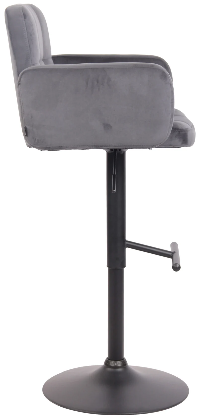 Tabouret de bar pivotant en velours gris foncé et métal noir avec accoudoirs repose-pieds et dossier TDB10656
