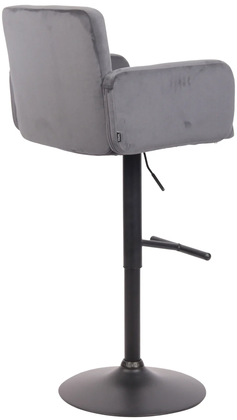 Tabouret de bar pivotant en velours gris foncé et métal noir avec accoudoirs repose-pieds et dossier TDB10656