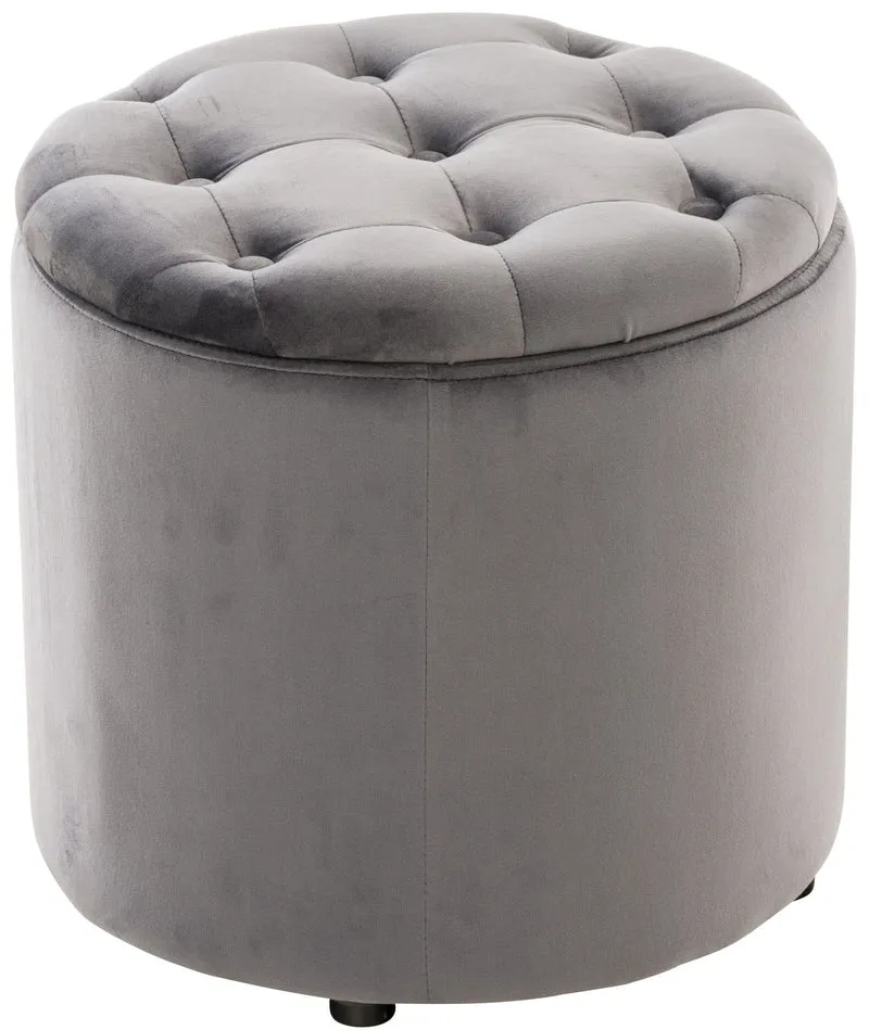 Pouf tabouret coffre avec espace de rangement en tissu velours gris 42x44cm TABO10080