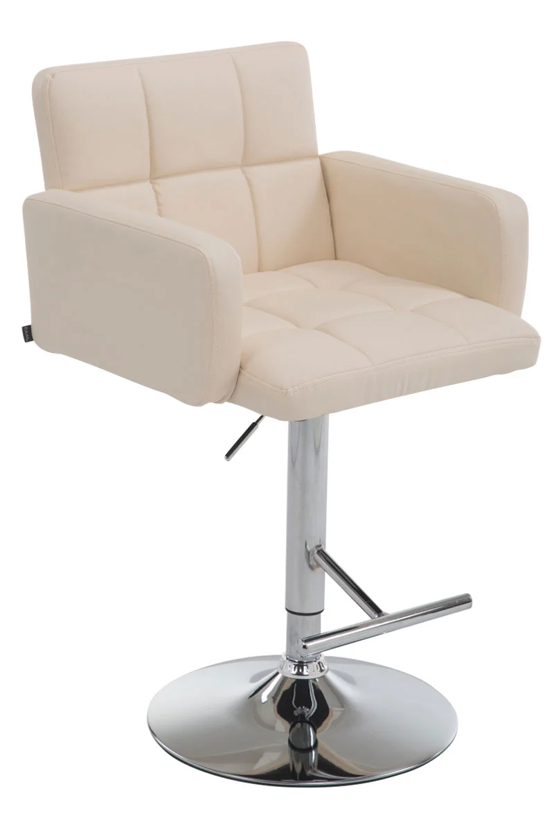 Tabouret de bar x1 avec accoudoirs et dossier confortable en synthétique crème pieds métal chromé TDB10781