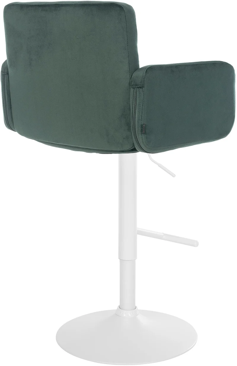 Tabouret de bar x1 avec accoudoirs et repose-pieds en velours couleur vert cadre en métal blanc 10_0006523