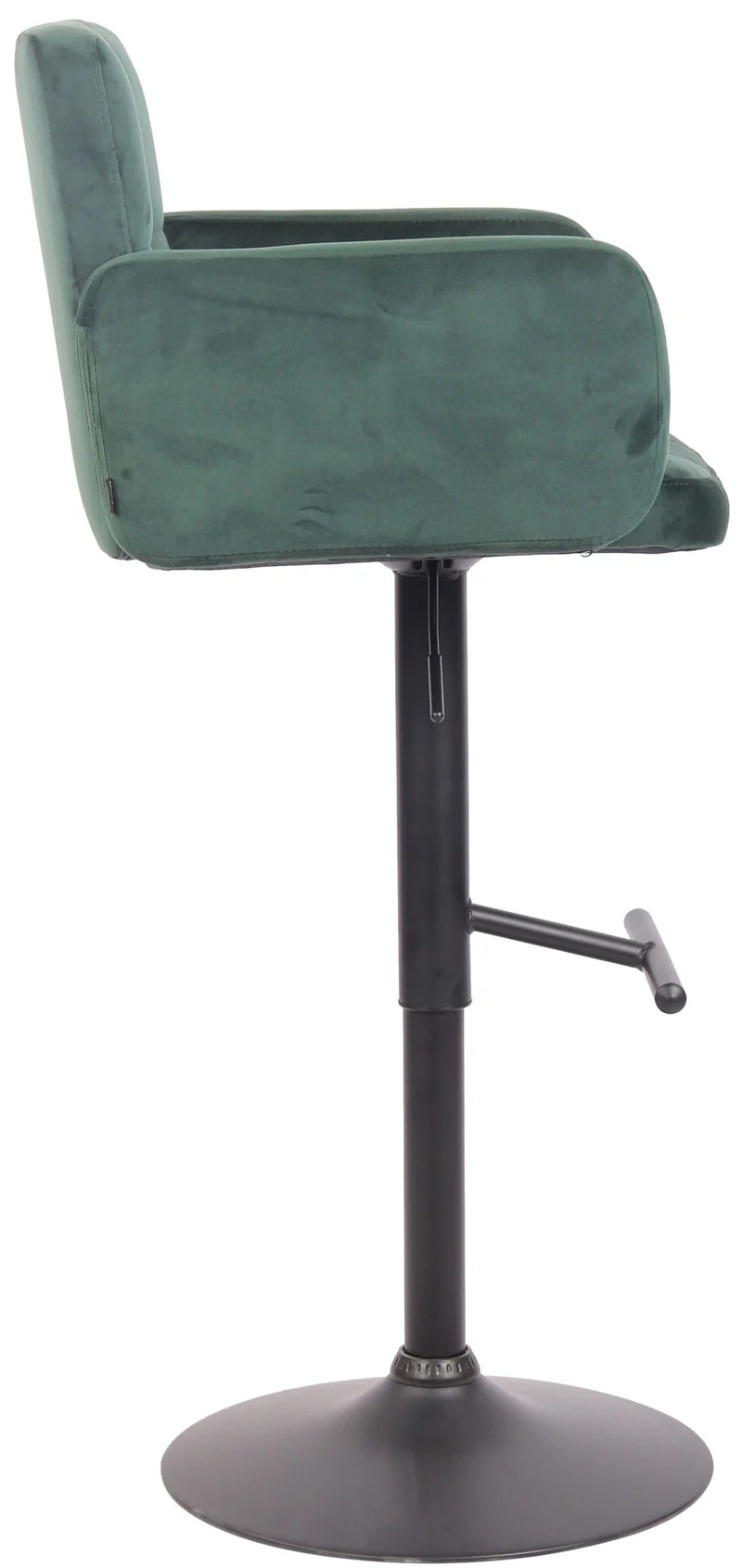 Tabouret de bar pivotant en velours vert et métal noir avec accoudoirs repose-pieds et dossier TDB10650