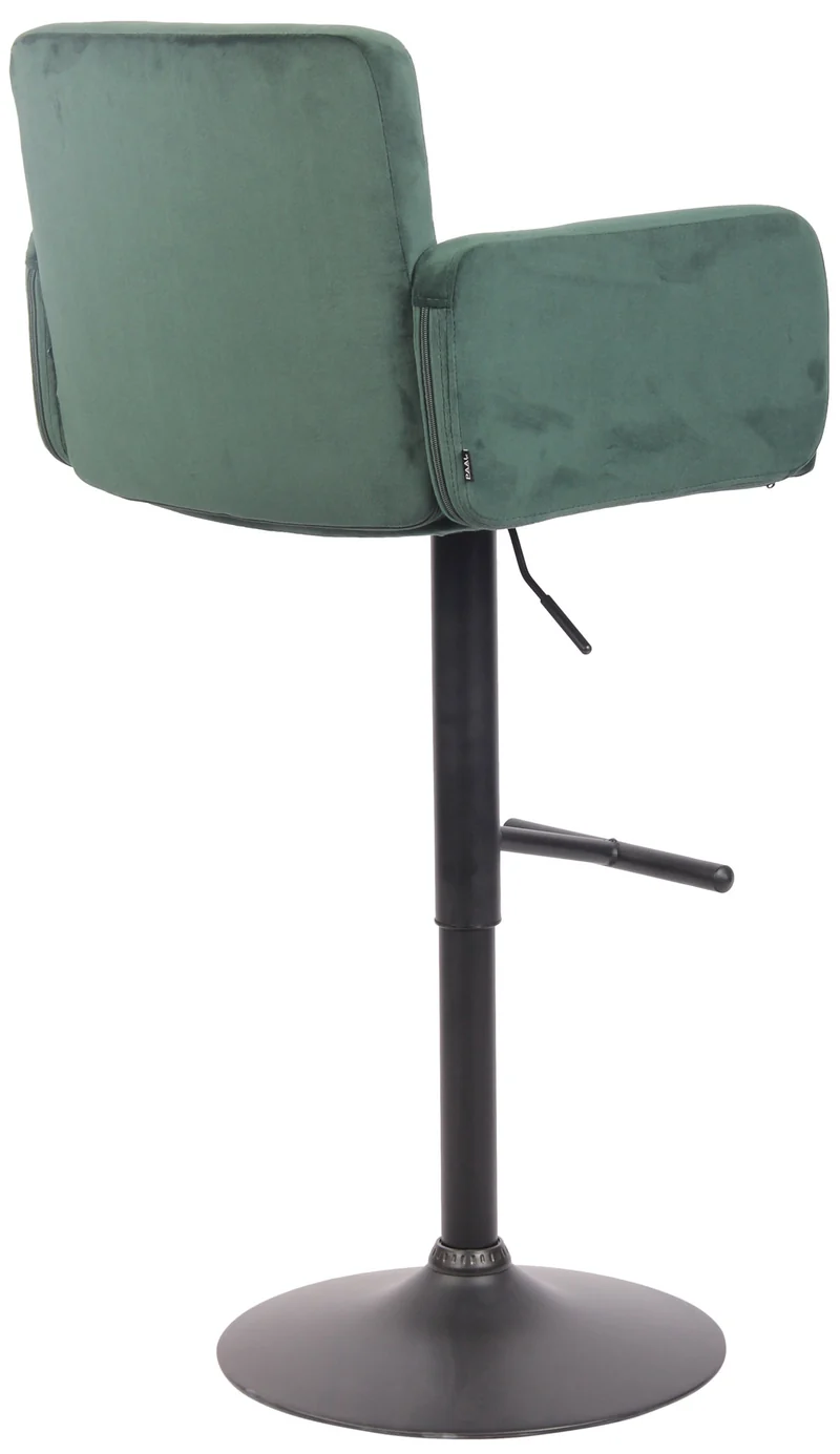 Tabouret de bar pivotant en velours vert et métal noir avec accoudoirs repose-pieds et dossier TDB10650