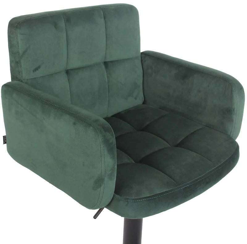 Tabouret de bar pivotant en velours vert et métal noir avec accoudoirs repose-pieds et dossier TDB10650