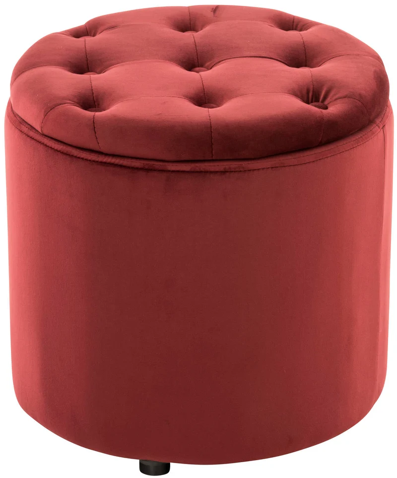 Pouf tabouret coffre avec espace de rangement en tissu velours rouge 42x44cm TABO10079